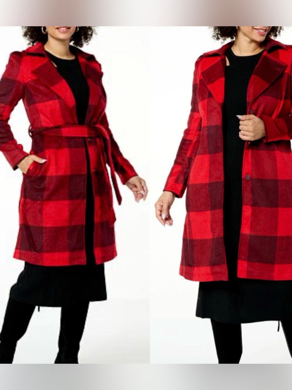 NEW G by Giuliana Black Label Plaid Trench Coat RED PLAID <<<<432>>>>>